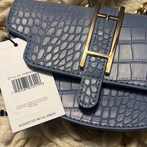 💋 Halston 💙🩶 Blue Grey Leather Textured Crossbody ✨ - Picture 3 of 8